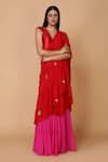 Buy_Neeta Lulla_Red Georgette V Neck Pre-draped Ruffle Saree With Blouse _at_Aza_Fashions