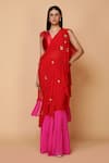 Neeta Lulla_Red Georgette V Neck Pre-draped Ruffle Saree With Blouse _Online_at_Aza_Fashions