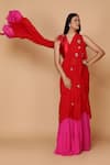 Shop_Neeta Lulla_Red Georgette V Neck Pre-draped Ruffle Saree With Blouse _at_Aza_Fashions