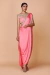 Buy_Neeta Lulla_Peach Satin Boat Pre-draped Dhoti Pant Saree With Blouse _at_Aza_Fashions