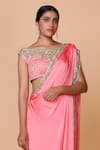 Neeta Lulla_Peach Satin Boat Pre-draped Dhoti Pant Saree With Blouse _Online_at_Aza_Fashions