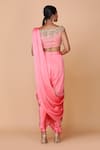 Shop_Neeta Lulla_Peach Satin Boat Pre-draped Dhoti Pant Saree With Blouse _at_Aza_Fashions