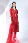 Buy_Asha Gautam_Red Chanderi Silk Embroidery V Neck Kurta Set  _at_Aza_Fashions