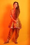 Buy_Gopi Vaid_Yellow Tussar Printed Anarkali And Dhoti Pant Set_at_Aza_Fashions