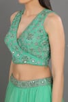 Asaga Green Linen Satin Organza V Neck Embroidered Lehenga Set at Aza Fashions Asaga_Green Linen Satin Organza V Neck Embroidered Lehenga Set _at_Aza_Fashions