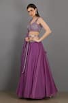 Asaga Purple Organza, Satin, Linen Sweetheart Neck Embroidered Lehenga Set Online at Aza Fashions Asaga_Purple Organza, Satin, Linen Sweetheart Neck Embroidered Lehenga Set _Online_at_Aza_Fashions