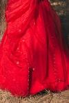 Asaga_Red Linen V Neck Embroidered Lehenga Set _at_Aza_Fashions