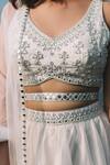 Buy_Asaga_White Linen V Neck Embroidered Lehenga Set _Online_at_Aza_Fashions