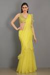 Buy_Asaga_Yellow Chiffon Ruffle Pre-draped Saree With Blouse_at_Aza_Fashions