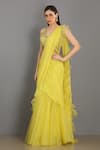 Buy_Asaga_Yellow Chiffon Ruffle Pre-draped Saree With Blouse_Online_at_Aza_Fashions
