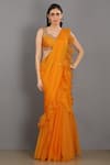 Buy_Asaga_Orange Chiffon Sweetheart Neck Ruffle Pre-draped Saree With Blouse _at_Aza_Fashions