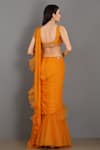 Shop_Asaga_Orange Chiffon Sweetheart Neck Ruffle Pre-draped Saree With Blouse _at_Aza_Fashions