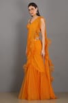 Buy_Asaga_Orange Chiffon Sweetheart Neck Ruffle Pre-draped Saree With Blouse _Online_at_Aza_Fashions