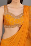 Shop_Asaga_Orange Chiffon Sweetheart Neck Ruffle Pre-draped Saree With Blouse _Online_at_Aza_Fashions