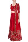 Buy_Astha Narang_Red Embroidered Floral Scoop Neck Bridal Lehenga Set  _Online_at_Aza_Fashions