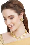 Shop_Auraa Trends_Gold Plated Diamonds, Stones Floral Motif Necklace Set _at_Aza_Fashions