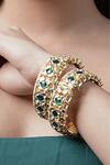 Shop_Auraa Trends_Gold Plated Pearls, Diamonds Kundan Bangles Set Of 2_at_Aza_Fashions