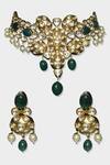 Buy_Auraa Trends_Green Beads Kundan Necklace Set _at_Aza_Fashions