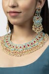 Shop_Auraa Trends_Blue Pearls, Diamonds Kundan Necklace Set _at_Aza_Fashions