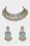 Buy_Auraa Trends_Blue Pearls, Diamonds Kundan Necklace Set _at_Aza_Fashions