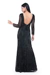 Shop_Ambrosia_Black 100% Nylon Mesh Cutdana, Sequin V Neck Hand Embroidered Gown_at_Aza_Fashions