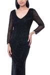 Ambrosia_Black 100% Nylon Mesh Cutdana, Sequin V Neck Hand Embroidered Gown_Online_at_Aza_Fashions