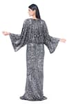 Shop_Ambrosia_Grey 100% Nylon Mesh Embroidered Sequin V Neck Hand Bell Sleeve Gown _at_Aza_Fashions