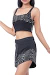 Ambrosia_Black 100% Nylon Mesh Cutdana, Sequin Square Embroidered Crop Top And Shorts Set_Online_at_Aza_Fashions