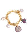 Shop_Auraa Trends_Gold Plated Stone Chain Link Charm Bracelet_at_Aza_Fashions