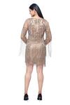 Shop_Ambrosia_Gold 100% Nylon Mesh Sequin Work, Beads Round Neck Fringe Embroidered Dress _at_Aza_Fashions