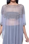 Ambrosia_Purple 100% Nylon Mesh Abstract, Beads Boat Neck Asymmetric Embroidered Kaftan _Online_at_Aza_Fashions