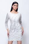 Ambrosia_White Nylon Mesh Fringe Embellished Dress_Online_at_Aza_Fashions