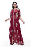 Buy_Ambrosia_Maroon 100% Nylon Mesh Embellished Sequin Work Boat Neck Kaftan _at_Aza_Fashions