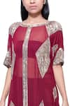 Ambrosia_Maroon 100% Nylon Mesh Embellished Sequin Work Boat Neck Kaftan _Online_at_Aza_Fashions