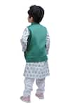 Shop_Tiny Colour_Green Cotton Embroidery Block Print Kurta Set With Bundi _at_Aza_Fashions