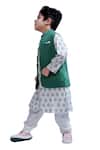 Tiny Colour_Green Cotton Embroidery Block Print Kurta Set With Bundi _Online_at_Aza_Fashions