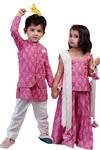 Shop_Tiny Colour_Pink Cotton Embroidery Block Print Bundi Kurta Set _Online_at_Aza_Fashions