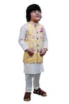 Buy_Tiny Colour_Yellow , Satin Embroidery Block Print Bundi And Kurta Set _at_Aza_Fashions