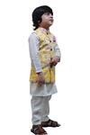 Buy_Tiny Colour_Yellow , Satin Embroidery Block Print Bundi And Kurta Set _Online_at_Aza_Fashions
