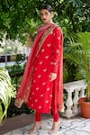 Atelier Shikaarbagh_Red Kurta Silk Satin Embroidery Floral Round Churidar Set  _Online_at_Aza_Fashions