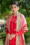 Buy_Atelier Shikaarbagh_Red Kurta Silk Satin Embroidery Floral Round Churidar Set  _Online_at_Aza_Fashions