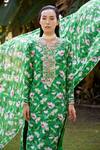 Shop_Atelier Shikaarbagh_Green Organza, Satin Embroidery Round Neck Floral Yoke Kurta Set _Online_at_Aza_Fashions