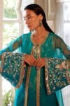 Shop_Atelier Shikaarbagh_Blue Lurex, Organza, Satin Embroidery Floral Pattern Kurta Overlay Set _Online_at_Aza_Fashions