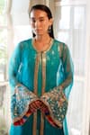 Atelier Shikaarbagh_Blue Lurex, Organza, Satin Embroidery Floral Pattern Kurta Overlay Set _at_Aza_Fashions