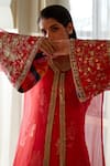Buy_Atelier Shikaarbagh_Red Lurex, Organza, Satin Embroidery Round Neck, Kurta Overlay Set _Online_at_Aza_Fashions