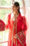 Shop_Atelier Shikaarbagh_Red Lurex, Organza, Satin Embroidery Round Neck, Kurta Overlay Set _Online_at_Aza_Fashions