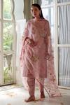 Atelier Shikaarbagh_Pink Organza, Embroidery V-neck Tissue Kurta Pant Set _Online_at_Aza_Fashions