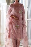 Buy_Atelier Shikaarbagh_Pink Organza, Embroidery V-neck Tissue Kurta Pant Set _Online_at_Aza_Fashions