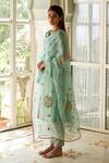Buy_Atelier Shikaarbagh_Green Organza, Embroidery V-neck Kurta Pant Set _Online_at_Aza_Fashions