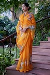 Atelier Shikaarbagh_Yellow Embroidery Shell Bird Saree _at_Aza_Fashions